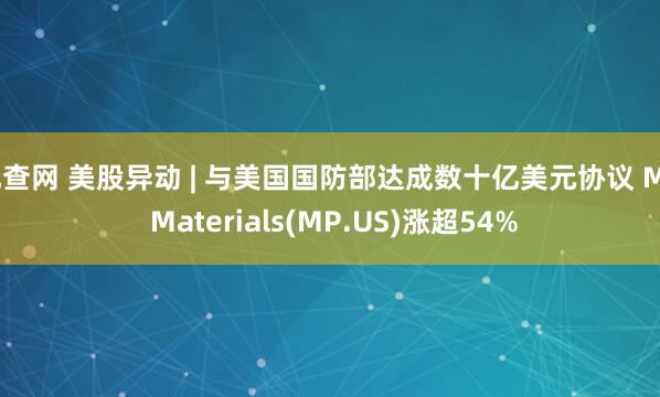配查网 美股异动 | 与美国国防部达成数十亿美元协议 MP Materials(MP.US)涨超54%