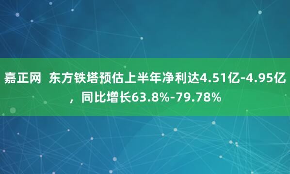 嘉正网  东方铁塔预估上半年净利达4.51亿-4.95亿，同比增长63.8%-79.78%